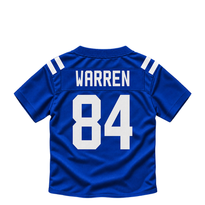 Indianapolis Colts jersey keychain — Tyler Warren #84. Exact saved player artwork preview.