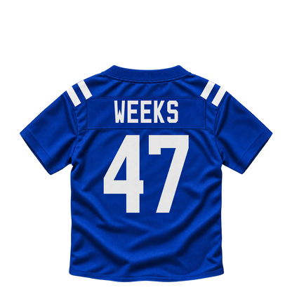 Indianapolis Colts jersey keychain — West Weeks #47. Exact saved player artwork preview.
