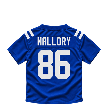Indianapolis Colts jersey keychain — Will Mallory #86. Exact saved player artwork preview.