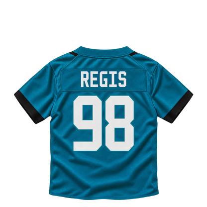 Jacksonville Jaguars jersey keychain — Albert Regis #98. Exact saved player artwork preview.