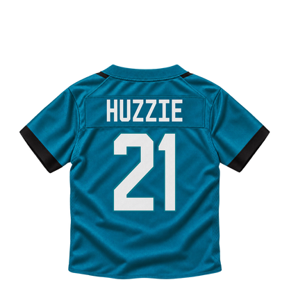 Jacksonville Jaguars jersey keychain — Alijah Huzzie #21. Exact saved player artwork preview.