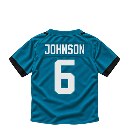 Jacksonville Jaguars jersey keychain — Antonio Johnson #6. Exact saved player artwork preview.