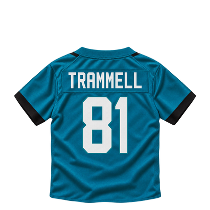 Jacksonville Jaguars jersey keychain — Austin Trammell #81. Exact saved player artwork preview.