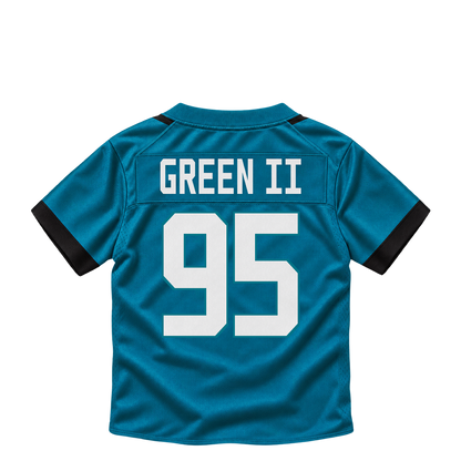 Jacksonville Jaguars jersey keychain — B.J. Green II #95. Exact saved player artwork preview.