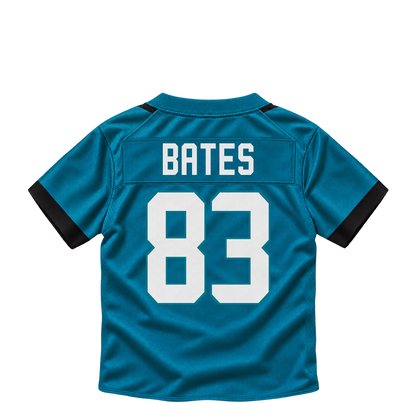 Jacksonville Jaguars jersey keychain — Brenden Bates #83. Exact saved player artwork preview.
