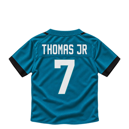 Jacksonville Jaguars jersey keychain — Brian Thomas Jr. #7. Exact saved player artwork preview.