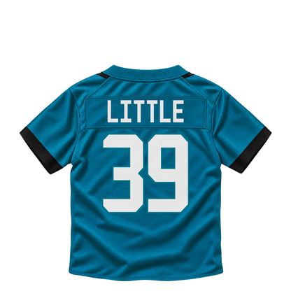 Jacksonville Jaguars jersey keychain — Cam Little #39. Exact saved player artwork preview.
