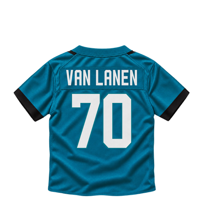 Jacksonville Jaguars jersey keychain — Cole Van Lanen #70. Exact saved player artwork preview.