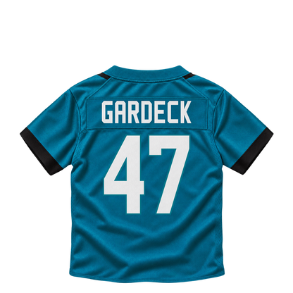Jacksonville Jaguars jersey keychain — Dennis Gardeck #47. Exact saved player artwork preview.