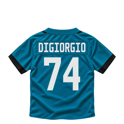 Jacksonville Jaguars jersey keychain — Garrett DiGiorgio #74. Exact saved player artwork preview.