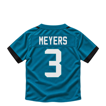 Jacksonville Jaguars jersey keychain — Jakobi Meyers #3. Exact saved player artwork preview.