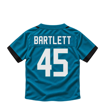 Jacksonville Jaguars jersey keychain — Jared Bartlett #45. Exact saved player artwork preview.