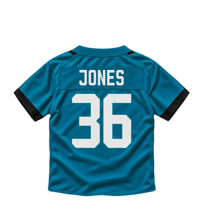 Jacksonville Jaguars jersey keychain — Jaylon Jones #36. Exact saved player artwork preview.