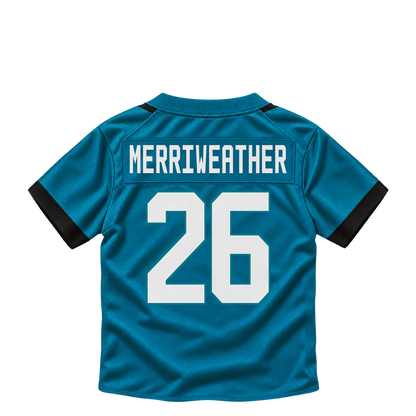 Jacksonville Jaguars jersey keychain — Kaevon Merriweather #26. Exact saved player artwork preview.