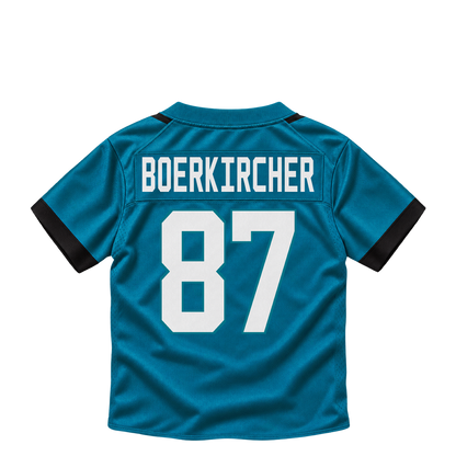 Jacksonville Jaguars jersey keychain — Nate Boerkircher #87. Exact saved player artwork preview.