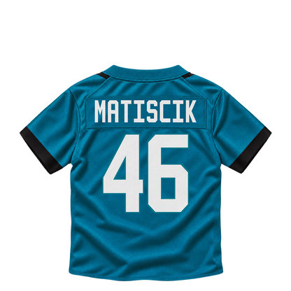 Jacksonville Jaguars jersey keychain — Ross Matiscik #46. Exact saved player artwork preview.