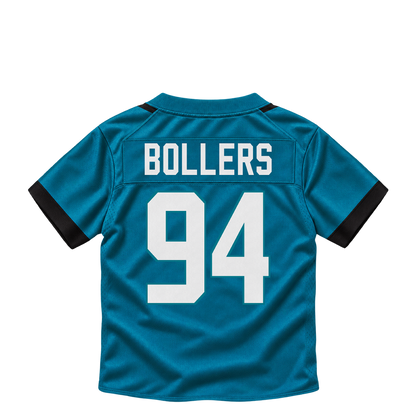 Jacksonville Jaguars jersey keychain — T.J. Bollers #94. Exact saved player artwork preview.