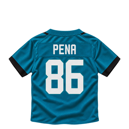 Jacksonville Jaguars jersey keychain — Trebor Peña #86. Exact saved player artwork preview.