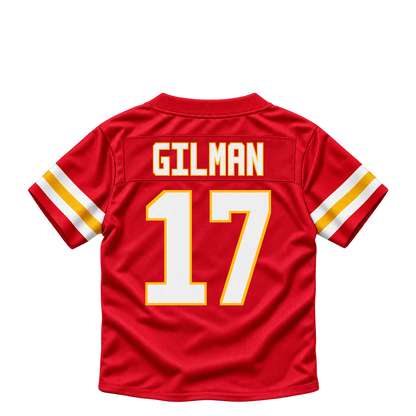 Kansas City Chiefs jersey keychain — Alohi Gilman #17. Exact saved player artwork preview.