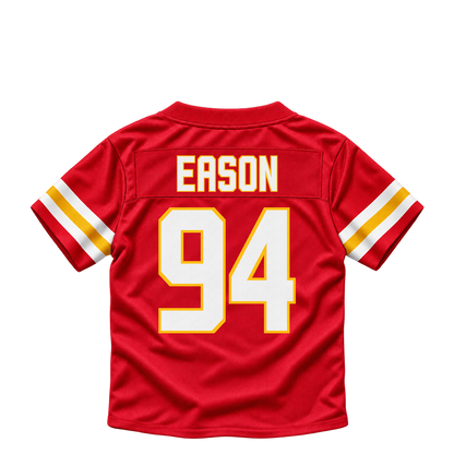 Kansas City Chiefs jersey keychain — Bryson Eason #94. Exact saved player artwork preview.