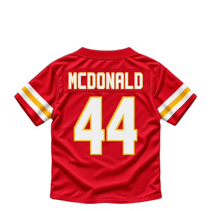 Kansas City Chiefs jersey keychain — Cooper McDonald #44. Exact saved player artwork preview.