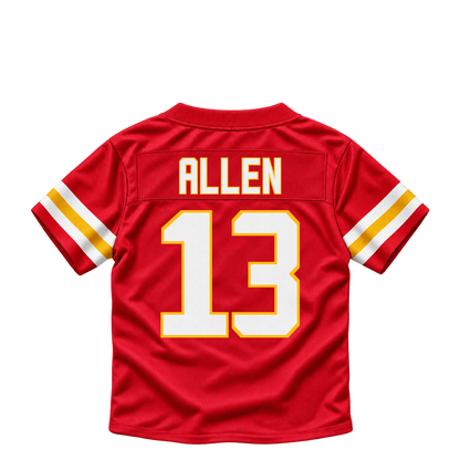 Kansas City Chiefs jersey keychain — Cyrus Allen #13. Exact saved player artwork preview.