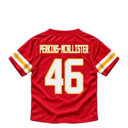 Kansas City Chiefs jersey keychain — D'Arco Perkins-McAllister #46. Exact saved player artwork preview.