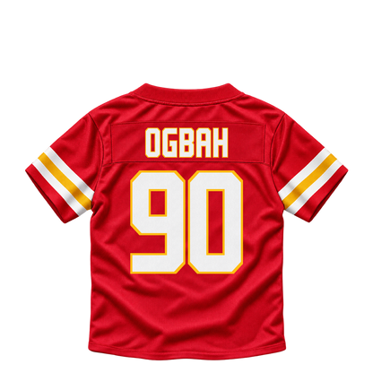 Kansas City Chiefs jersey keychain — Emmanuel Ogbah #90. Exact saved player artwork preview.