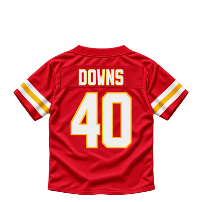 Kansas City Chiefs jersey keychain — Ethan Downs #40. Exact saved player artwork preview.