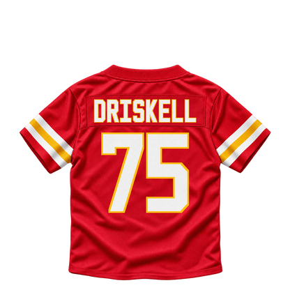 Kansas City Chiefs jersey keychain — Ethan Driskell #75. Exact saved player artwork preview.
