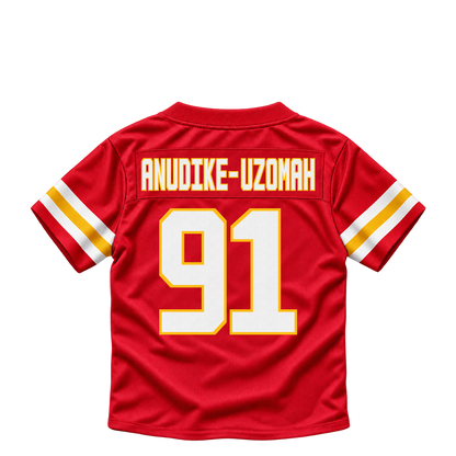 Kansas City Chiefs jersey keychain — Felix Anudike-Uzomah #91. Exact saved player artwork preview.