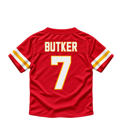 Kansas City Chiefs jersey keychain — Harrison Butker #7. Exact saved player artwork preview.