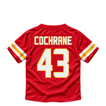 Kansas City Chiefs jersey keychain — Jack Cochrane #43. Exact saved player artwork preview.