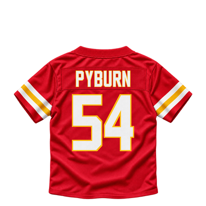 Kansas City Chiefs jersey keychain — Jack Pyburn #54. Exact saved player artwork preview.