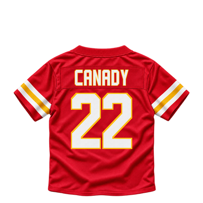 Kansas City Chiefs jersey keychain — Jadon Canady #22. Exact saved player artwork preview.