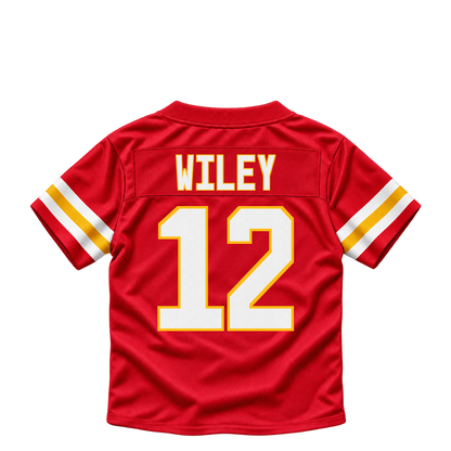Kansas City Chiefs jersey keychain — Jared Wiley #12. Exact saved player artwork preview.