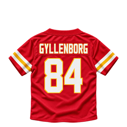 Kansas City Chiefs jersey keychain — John Michael Gyllenborg #84. Exact saved player artwork preview.