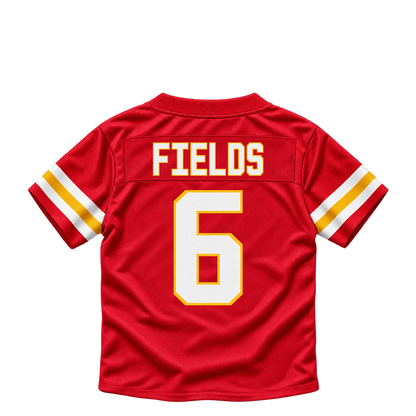 Kansas City Chiefs jersey keychain — Justin Fields #6. Exact saved player artwork preview.