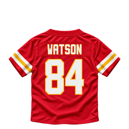 Kansas City Chiefs jersey keychain — Justin Watson #84. Exact saved player artwork preview.