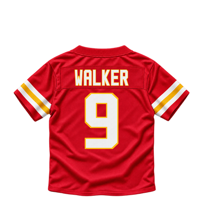 Kansas City Chiefs jersey keychain — Kenneth Walker #9. Exact saved player artwork preview.
