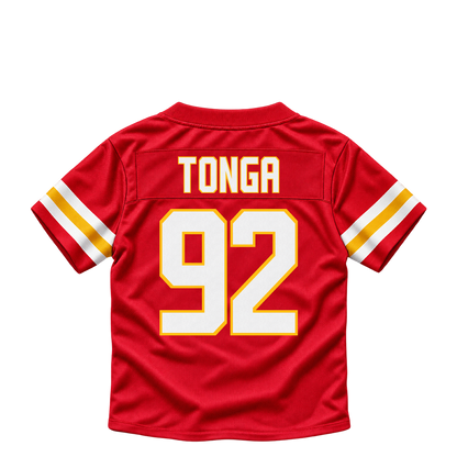 Kansas City Chiefs jersey keychain — Khyiris Tonga #92. Exact saved player artwork preview.