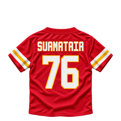 Kansas City Chiefs jersey keychain — Kingsley Suamataia #76. Exact saved player artwork preview.