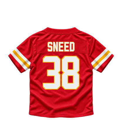 Kansas City Chiefs jersey keychain — L'Jarius Sneed #38. Exact saved player artwork preview.