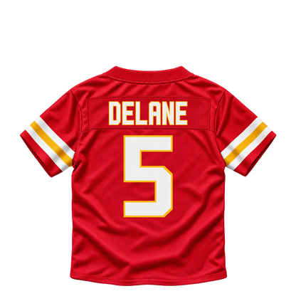 Kansas City Chiefs jersey keychain — Mansoor Delane #5. Exact saved player artwork preview.