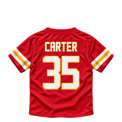 Kansas City Chiefs jersey keychain — Nate Carter #35. Exact saved player artwork preview.