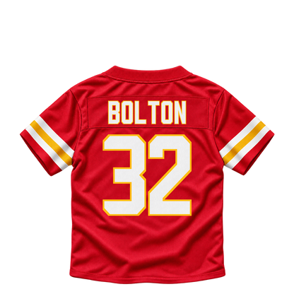 Kansas City Chiefs jersey keychain — Nick Bolton #32. Exact saved player artwork preview.