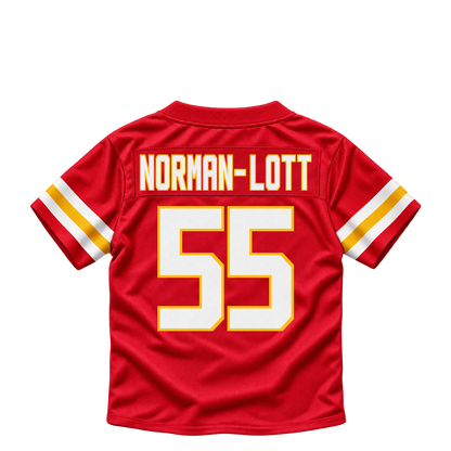 Kansas City Chiefs jersey keychain — Omarr Norman-Lott #55. Exact saved player artwork preview.