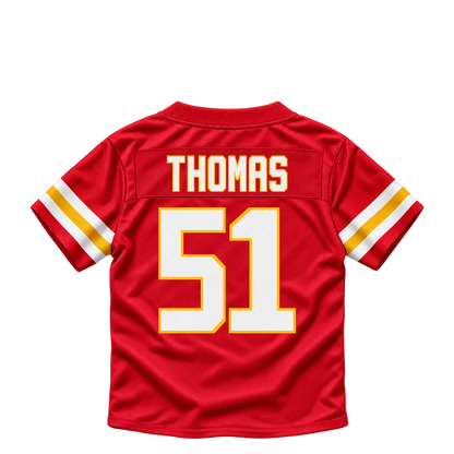 Kansas City Chiefs jersey keychain — R Mason Thomas #51. Exact saved player artwork preview.