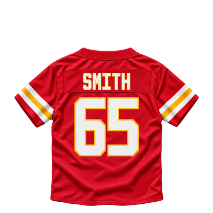 Kansas City Chiefs jersey keychain — Trey Smith #65. Exact saved player artwork preview.