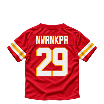 Kansas City Chiefs jersey keychain — Xavier Nwankpa #29. Exact saved player artwork preview.